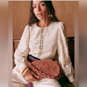 Sezane Scarlett Cream Eyelet Long-Sleeve Blouse